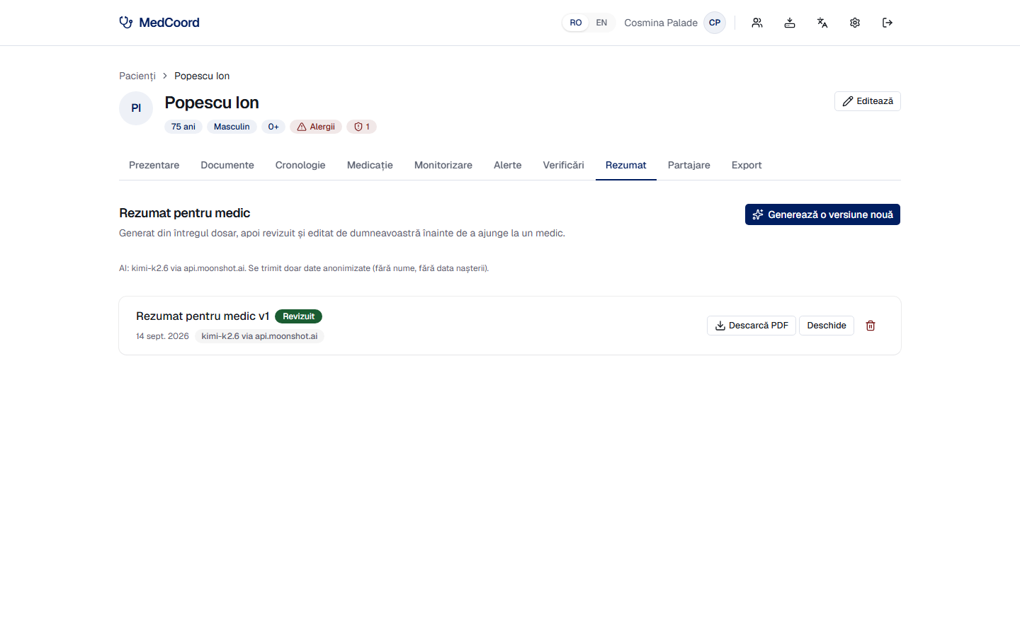 Rezumatul pentru medic, verificat de tine